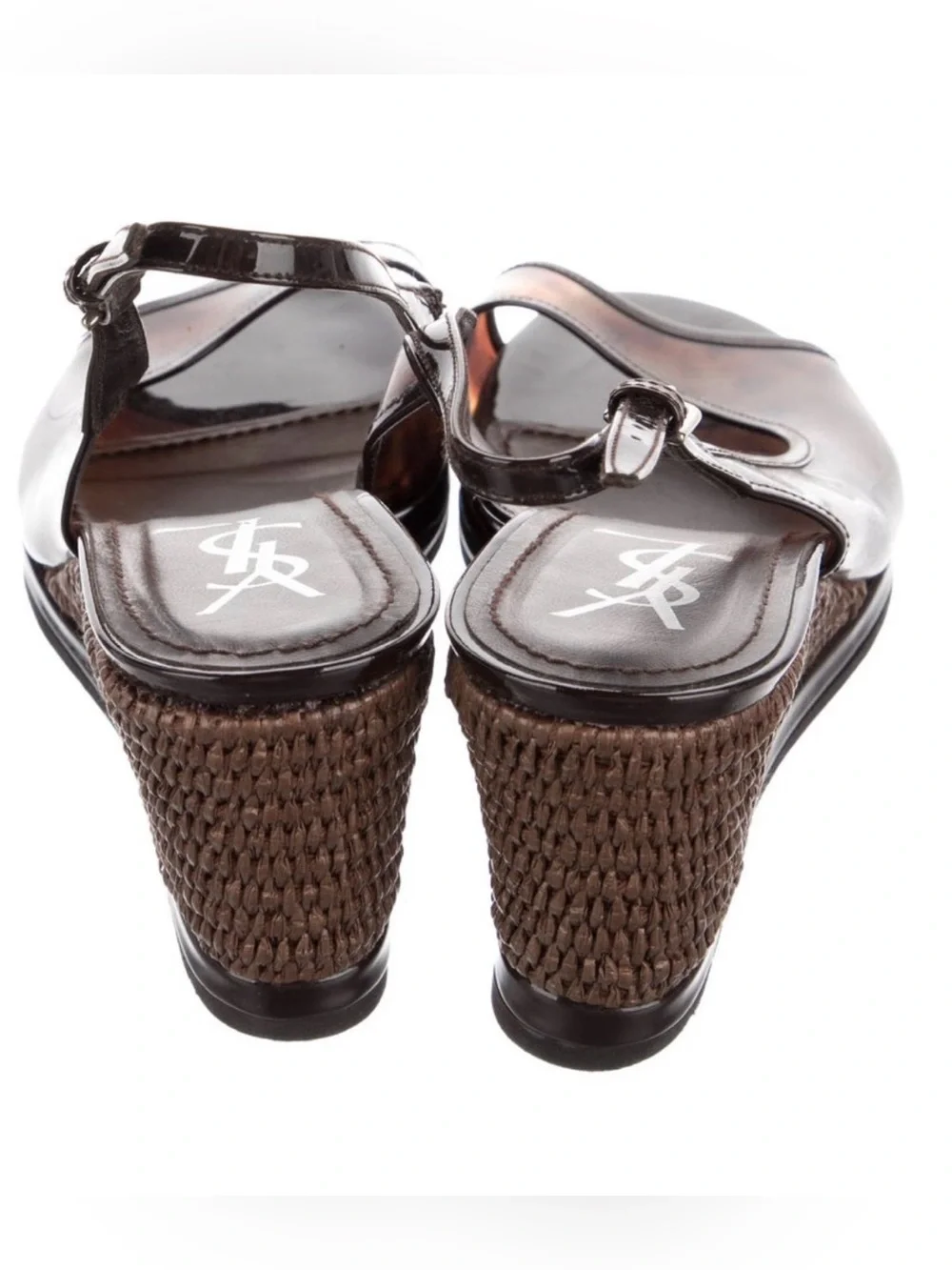 YSL Yves Saint Laurent Tortoiseshell Raffia Wedge Slingback Sandals EU 39.5 - Picture 4 of 5